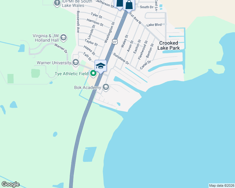 map of restaurants, bars, coffee shops, grocery stores, and more near 116 South Lakeshore Drive in Lake Wales