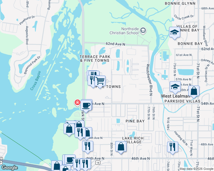 map of restaurants, bars, coffee shops, grocery stores, and more near in Pinellas County