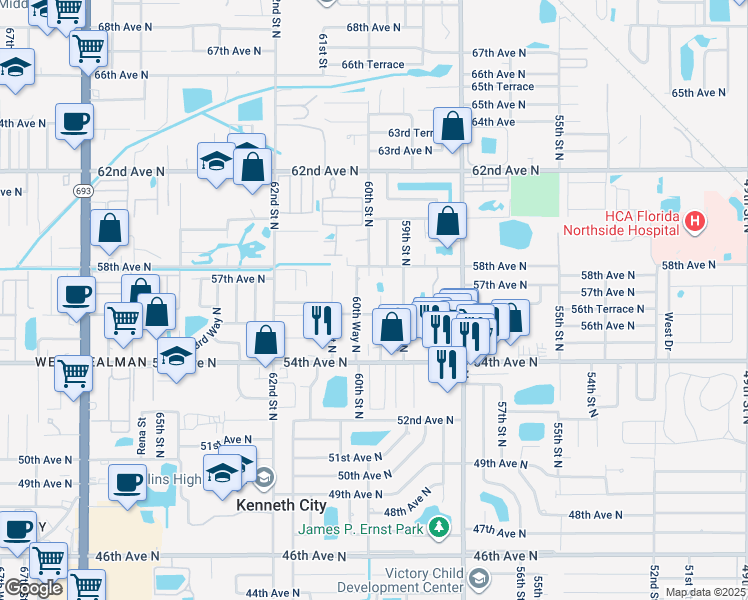 map of restaurants, bars, coffee shops, grocery stores, and more near 5646 59th Way North in St. Petersburg