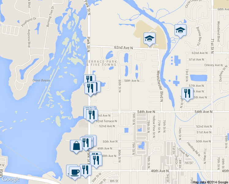 map of restaurants, bars, coffee shops, grocery stores, and more near in Pinellas County