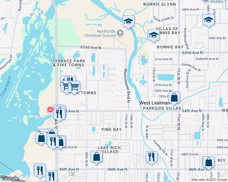 map of restaurants, bars, coffee shops, grocery stores, and more near 7810 Dover Court North in Saint Petersburg
