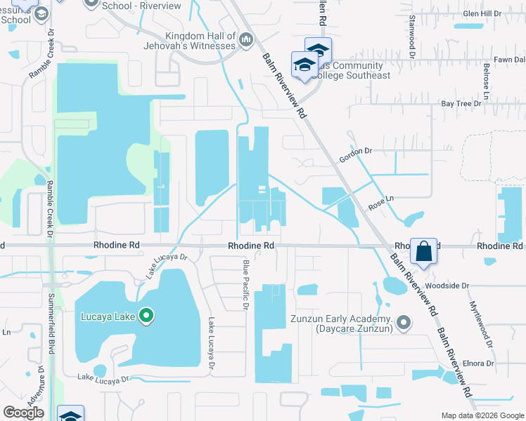 map of restaurants, bars, coffee shops, grocery stores, and more near 11690 Rhodine Road in Riverview