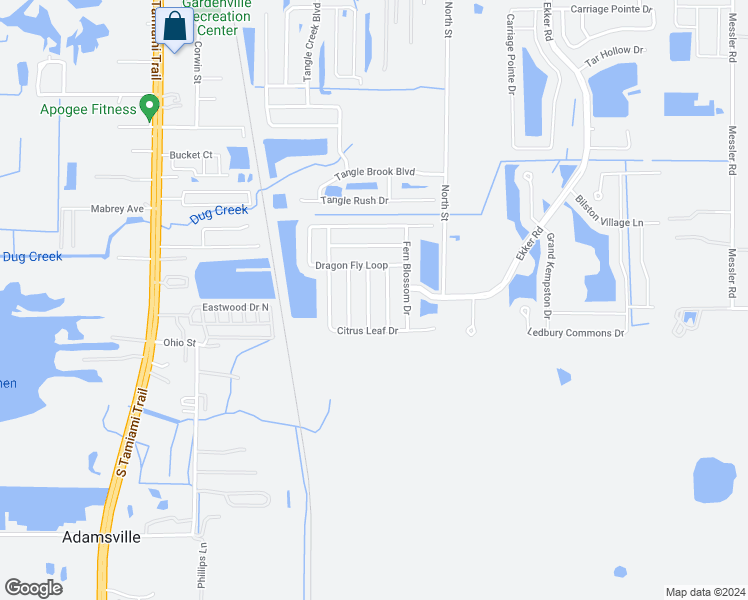 map of restaurants, bars, coffee shops, grocery stores, and more near 12122 Fern Haven Avenue in Gibsonton