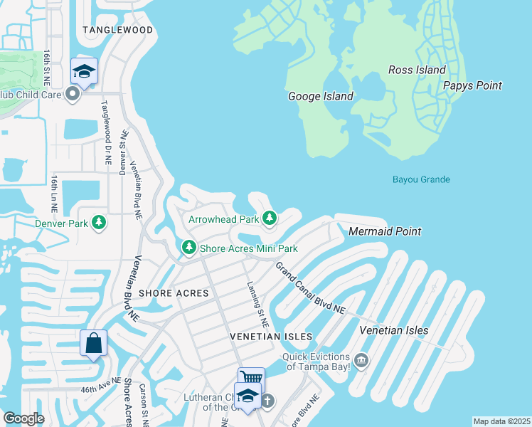 map of restaurants, bars, coffee shops, grocery stores, and more near Arrowhead Drive Northeast in St. Petersburg