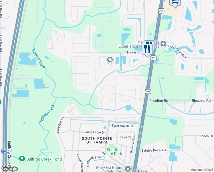 map of restaurants, bars, coffee shops, grocery stores, and more near 10408 Hampton Meadow Way in Riverview