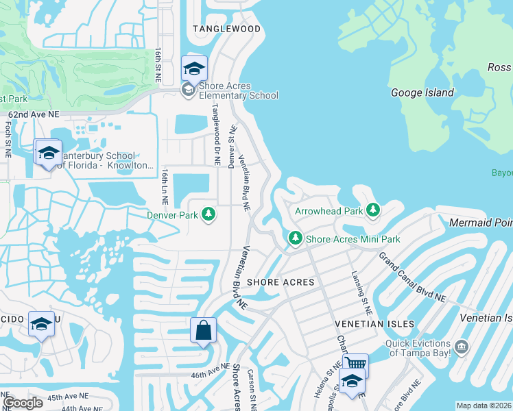 map of restaurants, bars, coffee shops, grocery stores, and more near 5530 Bayou Grande Boulevard Northeast in St. Petersburg
