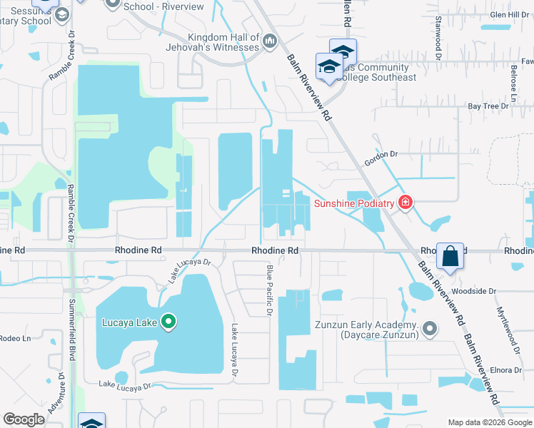 map of restaurants, bars, coffee shops, grocery stores, and more near 11690 Rhodine Road in Riverview