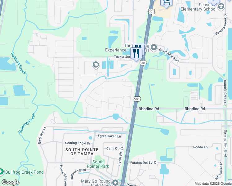 map of restaurants, bars, coffee shops, grocery stores, and more near 12185 U.S. 301 in Riverview
