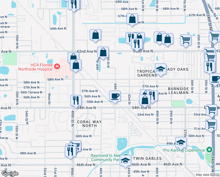 map of restaurants, bars, coffee shops, grocery stores, and more near 4466 57th Avenue North in St. Petersburg
