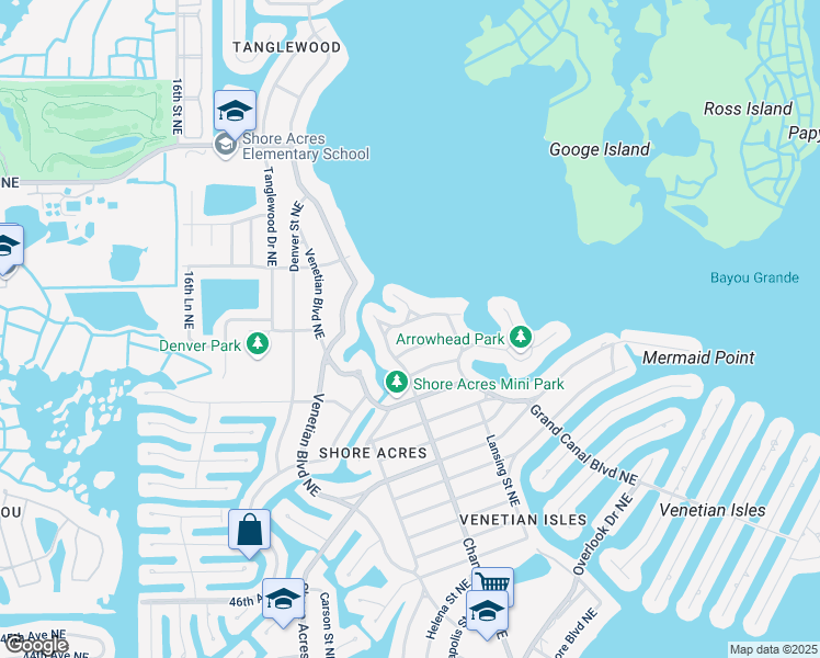 map of restaurants, bars, coffee shops, grocery stores, and more near 1806 Bayou Grande Boulevard Northeast in St. Petersburg