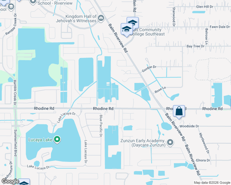 map of restaurants, bars, coffee shops, grocery stores, and more near 11712 Rhodine Road in Riverview