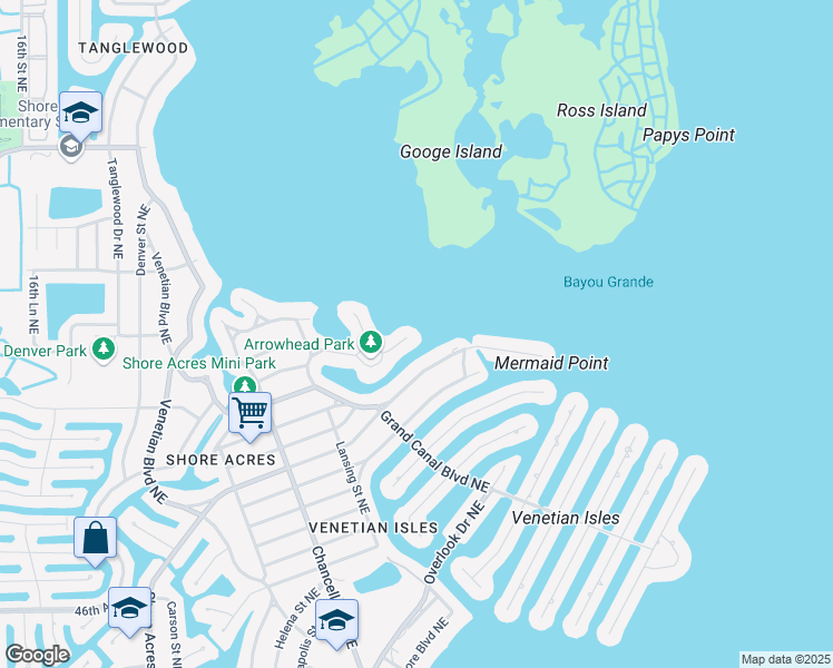 map of restaurants, bars, coffee shops, grocery stores, and more near 1960 Arrowhead Drive Northeast in St. Petersburg