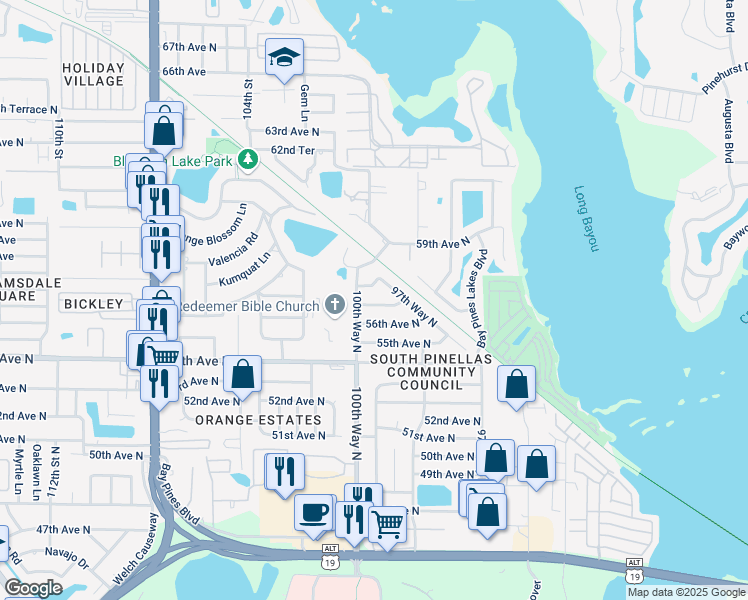 map of restaurants, bars, coffee shops, grocery stores, and more near 9985 56th Place North in Saint Petersburg