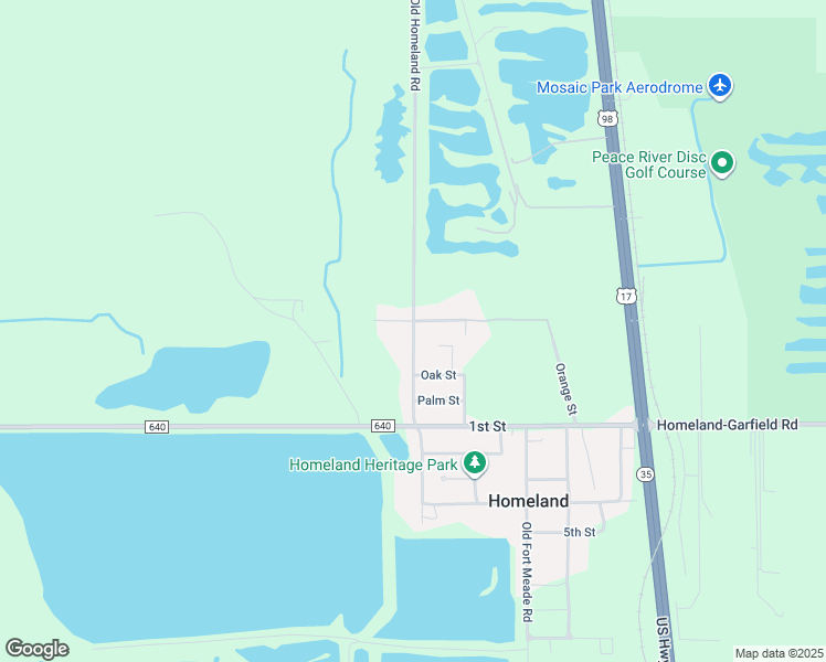 map of restaurants, bars, coffee shops, grocery stores, and more near 2424 Old Homeland Road in Bartow