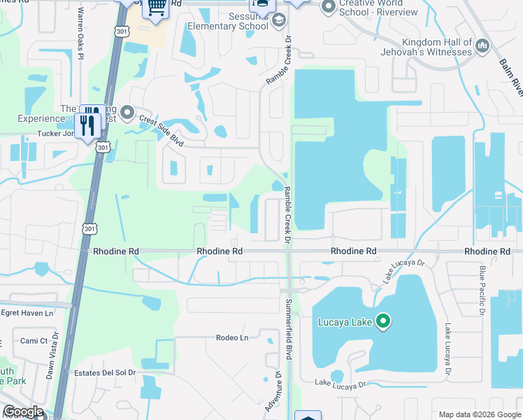 map of restaurants, bars, coffee shops, grocery stores, and more near 12001 Whistling Wind Drive in Riverview
