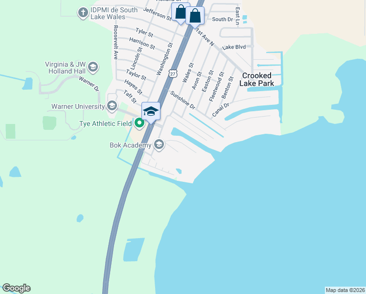 map of restaurants, bars, coffee shops, grocery stores, and more near 116 South Lakeshore Drive in Lake Wales