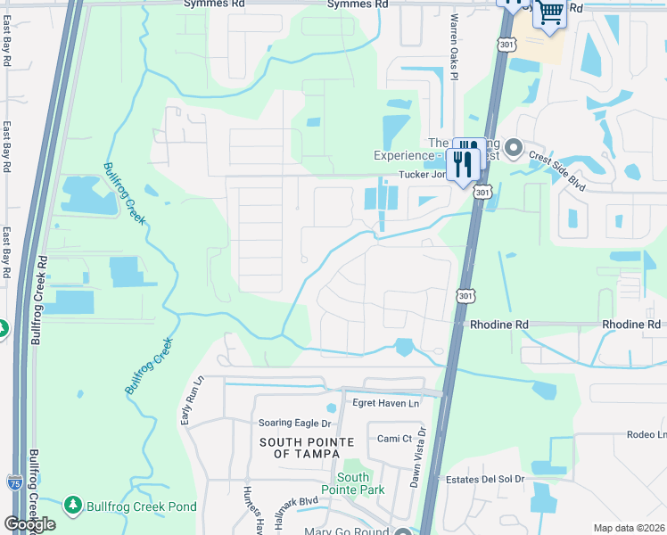 map of restaurants, bars, coffee shops, grocery stores, and more near 10408 Hampton Meadow Way in Riverview