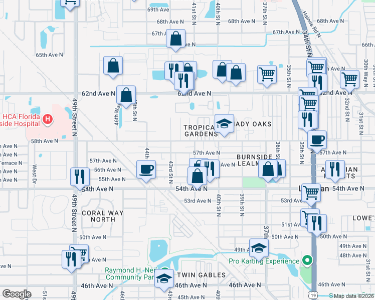 map of restaurants, bars, coffee shops, grocery stores, and more near 4219 57th Avenue North in St. Petersburg