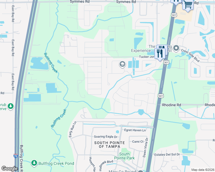 map of restaurants, bars, coffee shops, grocery stores, and more near 10413 Riverdale Rise Drive in Riverview