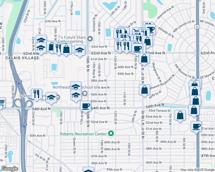 map of restaurants, bars, coffee shops, grocery stores, and more near 1228 57th Avenue North in St. Petersburg