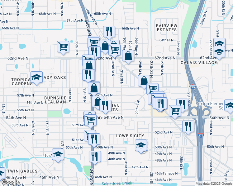 map of restaurants, bars, coffee shops, grocery stores, and more near 5630 31st Street North in St. Petersburg