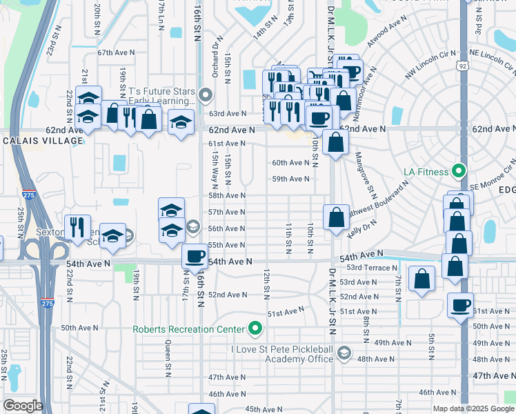 map of restaurants, bars, coffee shops, grocery stores, and more near 1228 57th Avenue North in St. Petersburg