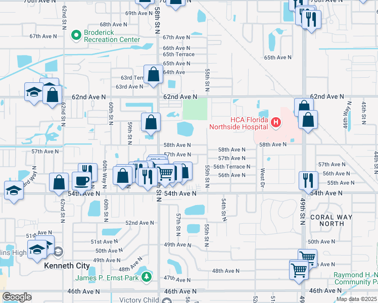 map of restaurants, bars, coffee shops, grocery stores, and more near 5625 56th Terrace North in St. Petersburg