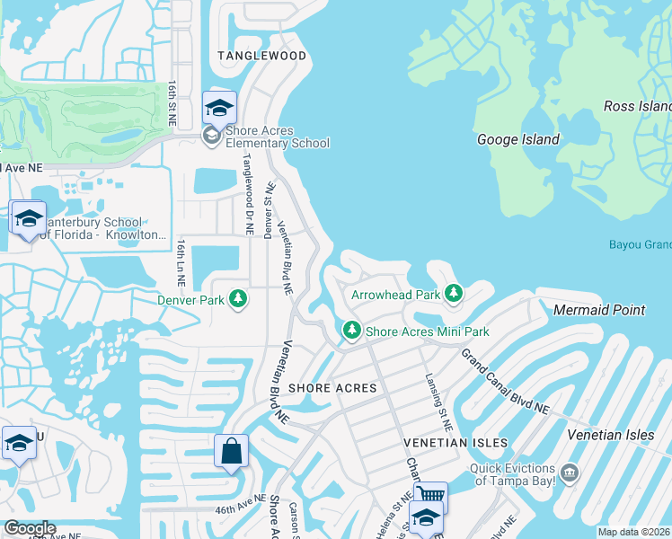 map of restaurants, bars, coffee shops, grocery stores, and more near 1725 Bayou Grande Boulevard Northeast in St. Petersburg