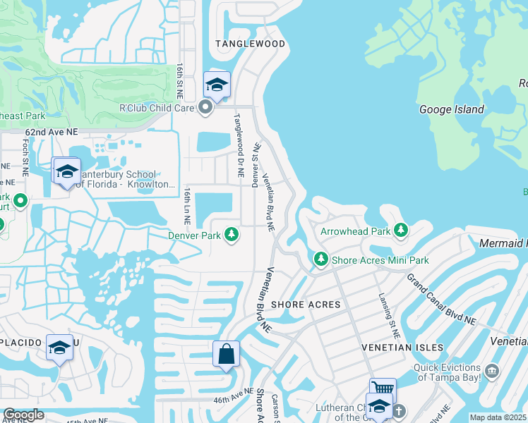 map of restaurants, bars, coffee shops, grocery stores, and more near 5601 Denver Street Northeast in St. Petersburg