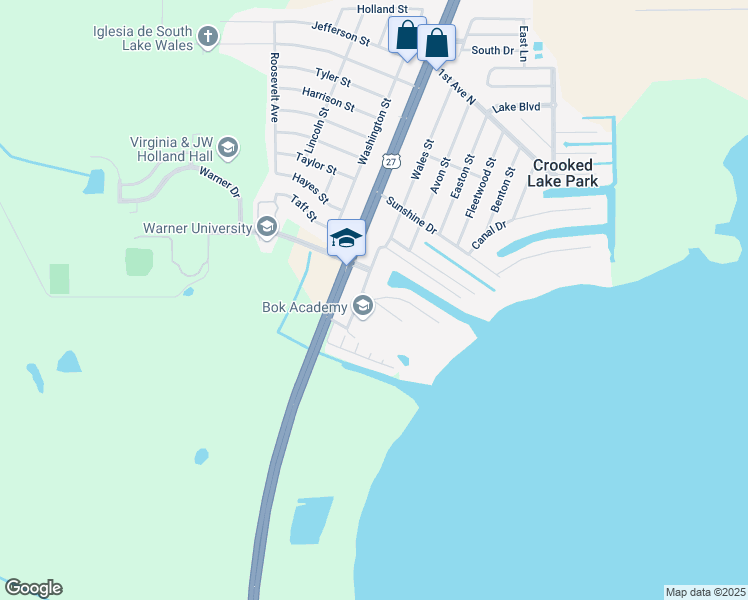 map of restaurants, bars, coffee shops, grocery stores, and more near 102 South Lakeshore Drive in Lake Wales