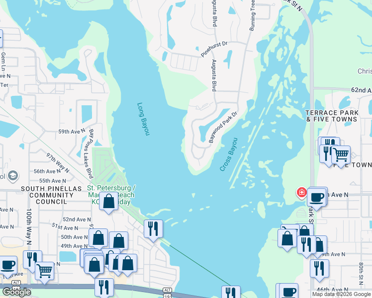 map of restaurants, bars, coffee shops, grocery stores, and more near 9017 Baywood Park Drive in Seminole