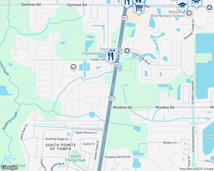 map of restaurants, bars, coffee shops, grocery stores, and more near 11914 little violet circle in Riverview