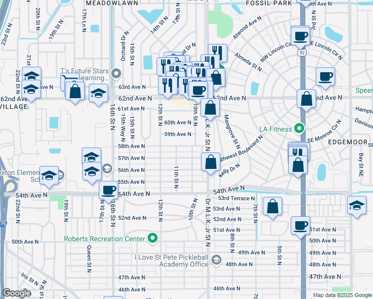 map of restaurants, bars, coffee shops, grocery stores, and more near 1019 58th Avenue North in St. Petersburg