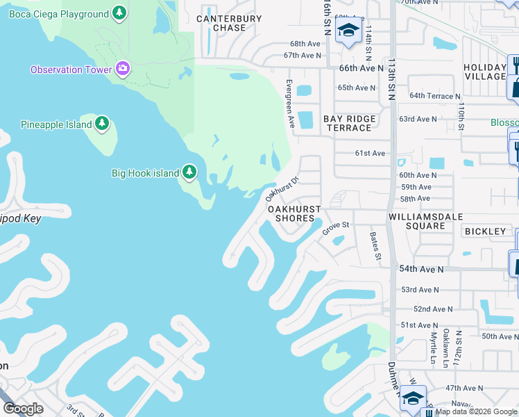 map of restaurants, bars, coffee shops, grocery stores, and more near 5694 Oakhurst Drive in Seminole