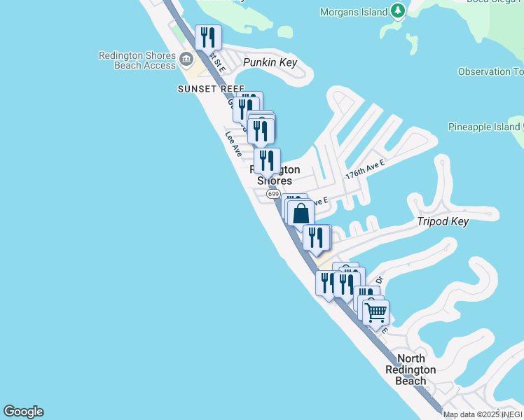map of restaurants, bars, coffee shops, grocery stores, and more near 8 176th Avenue West in Redington Shores