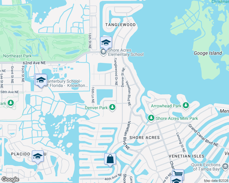 map of restaurants, bars, coffee shops, grocery stores, and more near 5800 Tanglewood Drive Northeast in St. Petersburg