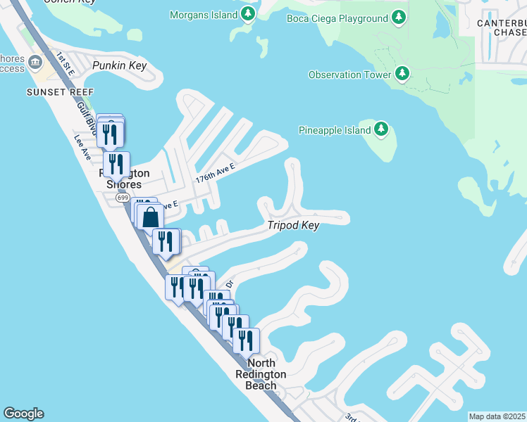 map of restaurants, bars, coffee shops, grocery stores, and more near 17350 Rosa Lee Way in Saint Petersburg