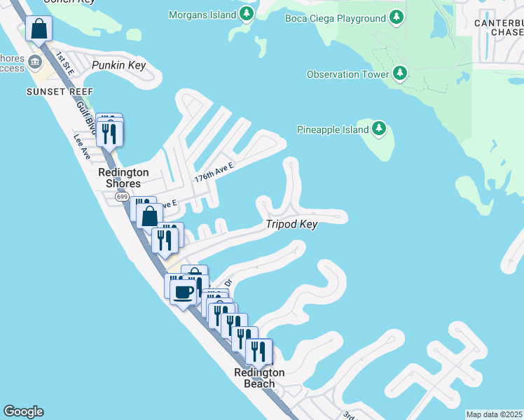 map of restaurants, bars, coffee shops, grocery stores, and more near 17350 Rosa Lee Way in Saint Petersburg