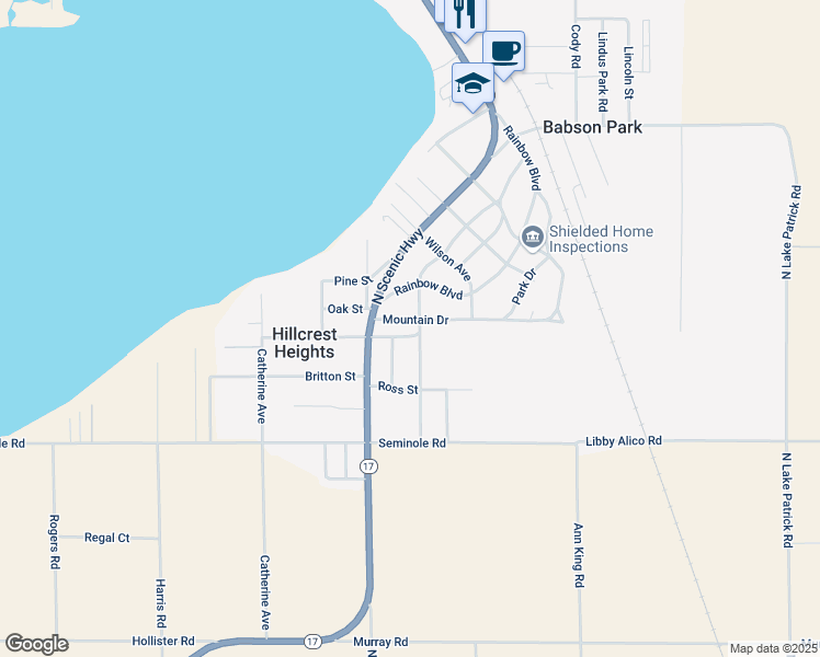 map of restaurants, bars, coffee shops, grocery stores, and more near 32 Mountain Drive in Babson Park