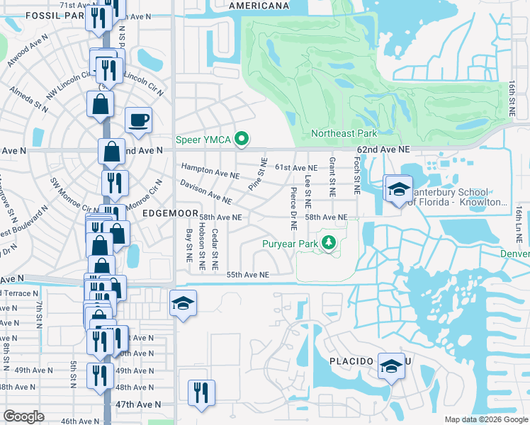 map of restaurants, bars, coffee shops, grocery stores, and more near 525 Davison Avenue Northeast in St. Petersburg