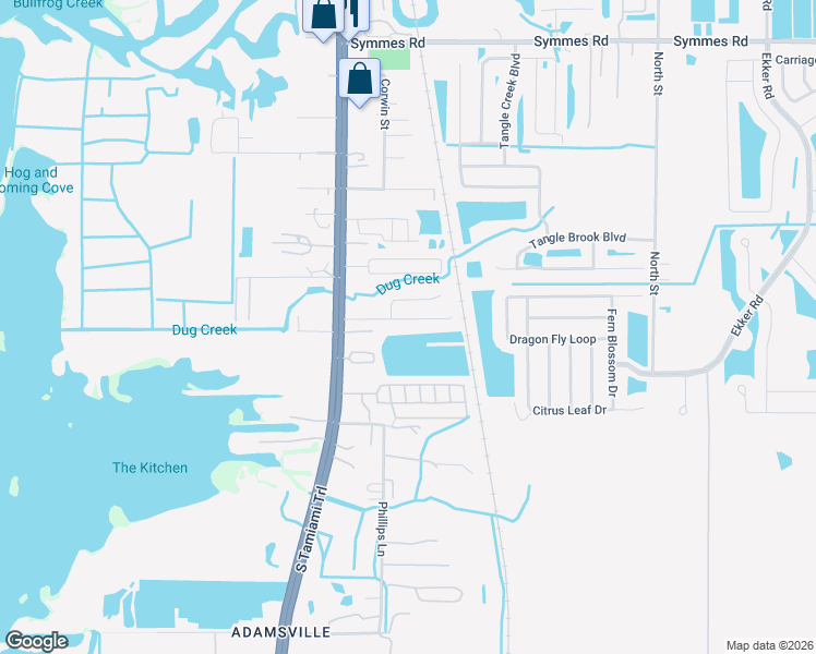 map of restaurants, bars, coffee shops, grocery stores, and more near 6309 Cherry Blossom Trail in Gibsonton