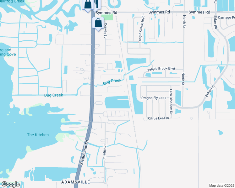 map of restaurants, bars, coffee shops, grocery stores, and more near 6321 Cherry Blossom Trail in Gibsonton
