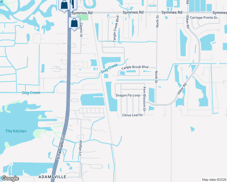 map of restaurants, bars, coffee shops, grocery stores, and more near 7520 Dragon Fly Loop in Gibsonton