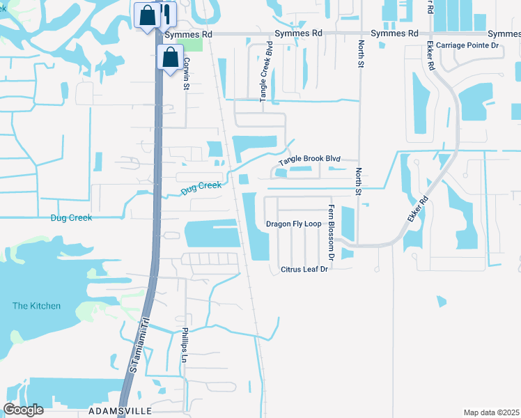 map of restaurants, bars, coffee shops, grocery stores, and more near 7516 Dragon Fly Loop in Gibsonton