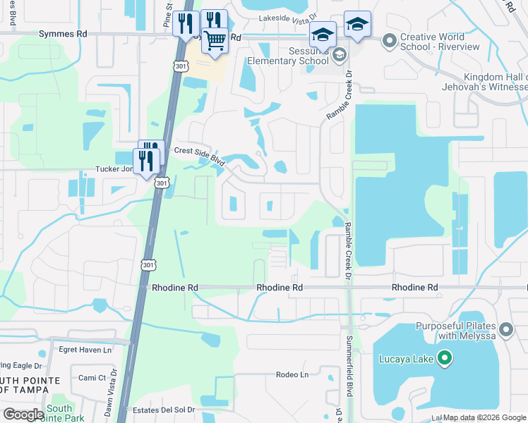 map of restaurants, bars, coffee shops, grocery stores, and more near 11002 Holly Cone Drive in Riverview