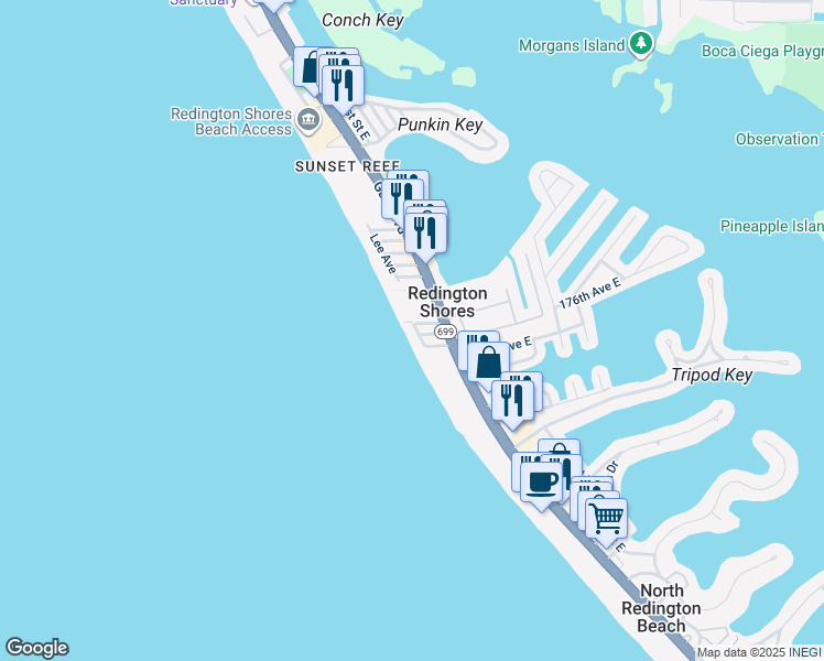 map of restaurants, bars, coffee shops, grocery stores, and more near 8 176th Avenue West in Redington Shores
