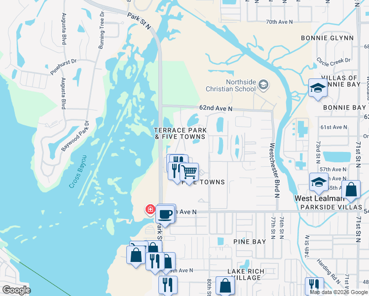 map of restaurants, bars, coffee shops, grocery stores, and more near 8174 Terrace Garden Drive in St. Petersburg