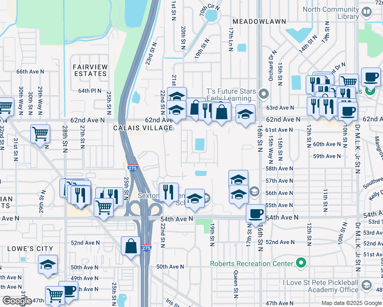 map of restaurants, bars, coffee shops, grocery stores, and more near 1900 61st Avenue North in St. Petersburg