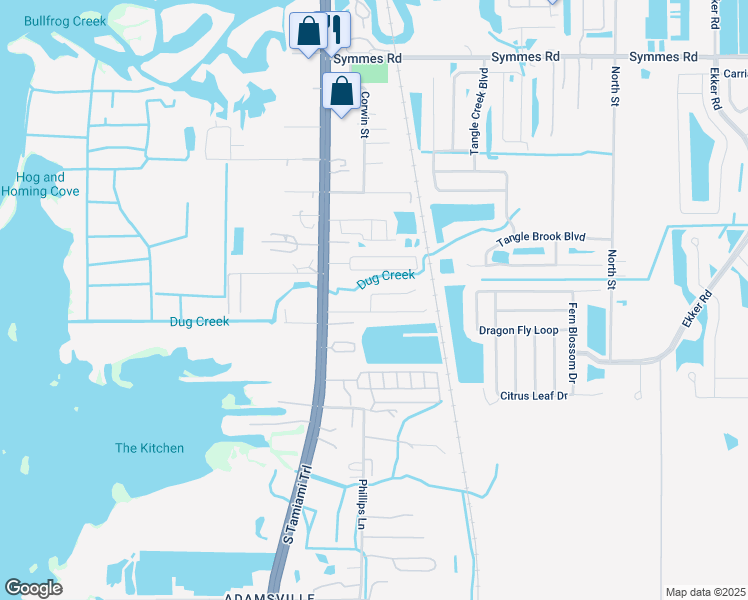 map of restaurants, bars, coffee shops, grocery stores, and more near 6310 Magnolia Trails Lane in Gibsonton