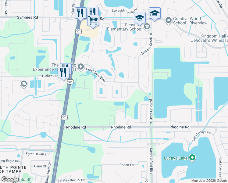 map of restaurants, bars, coffee shops, grocery stores, and more near 11027 Holly Cone Drive in Riverview